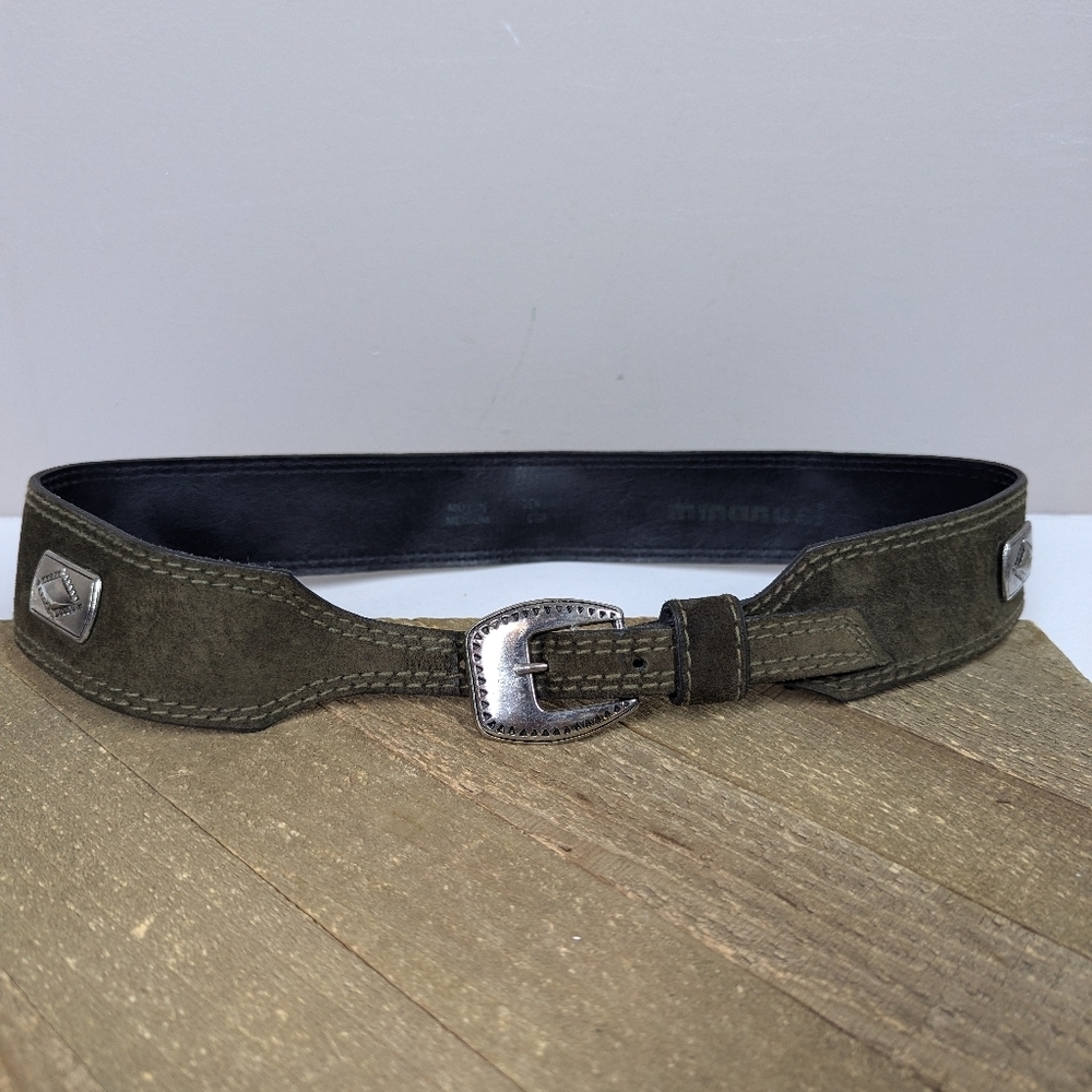 Vintage Olive Green Suede Belt – 80s/90s Western Style 29–31” Waist